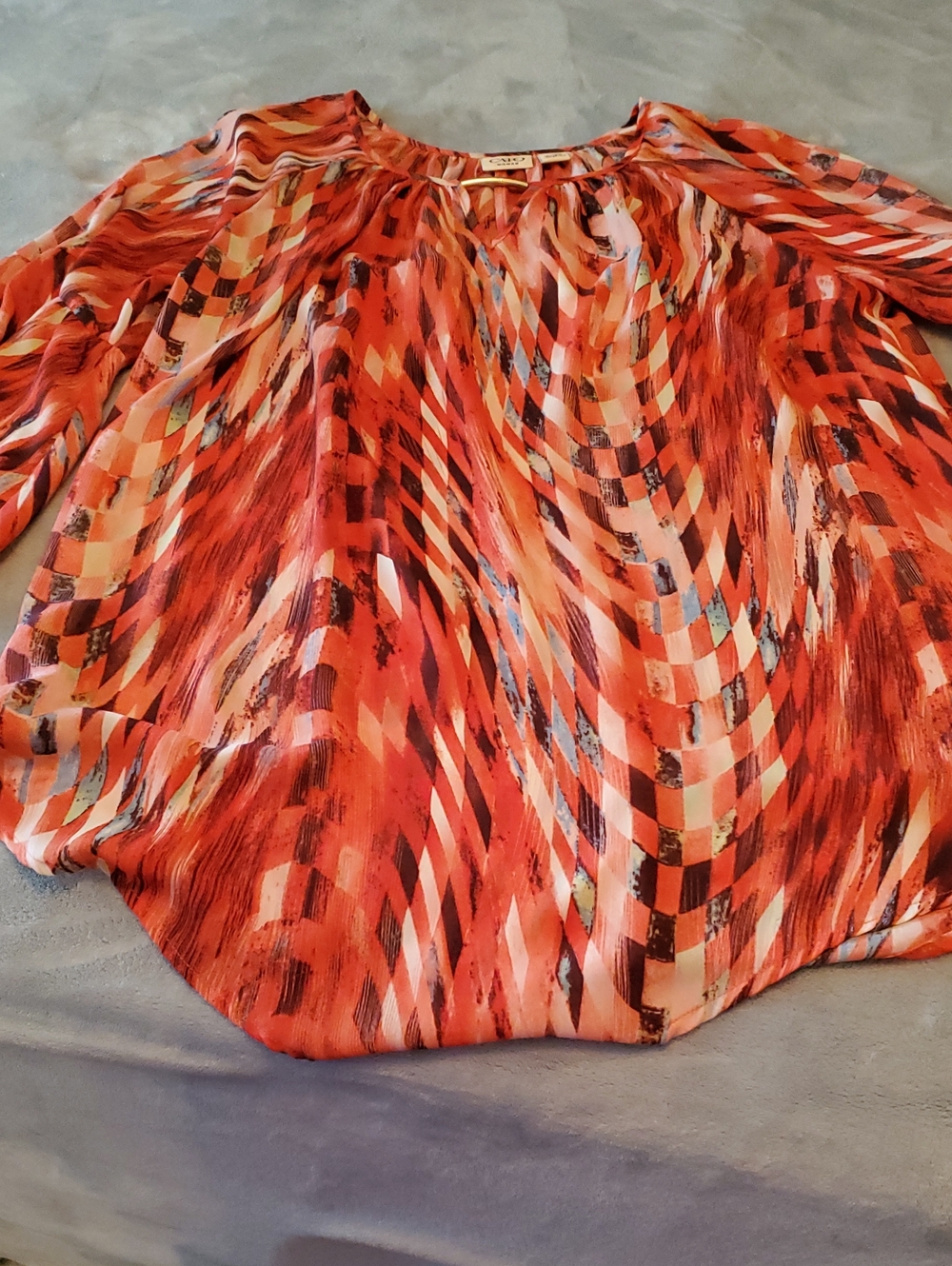 Cato Red & Coral Abstract Pattern Blouse